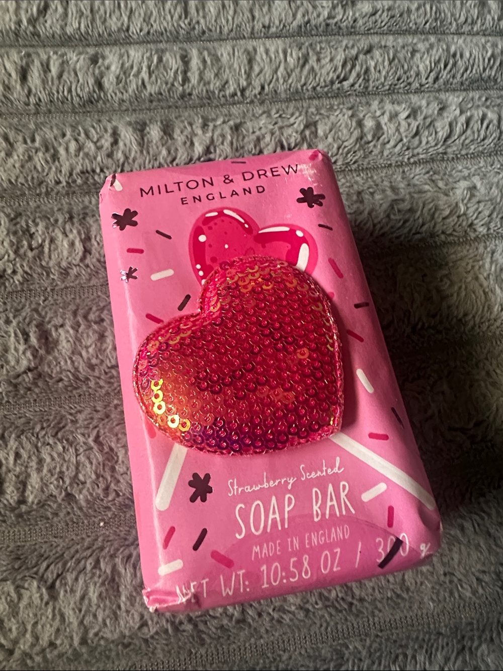 Milton & Drew England Strawberry Scented Heart Jumbo Soap Bar - Pink 10.58 Oz